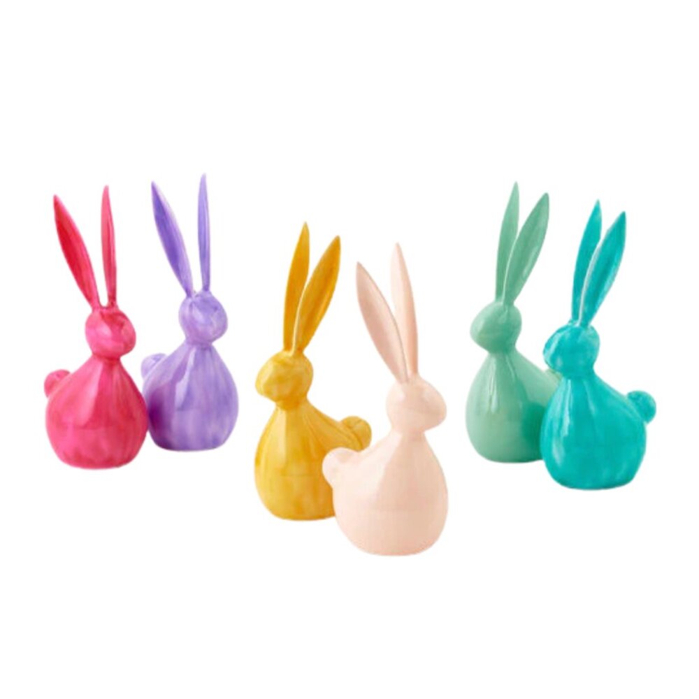 Sold out!  Mini Metal Easter Bunny Decor – 3”–5” Glossy Spring Figurine Set of 6 - Picture 2 of 9